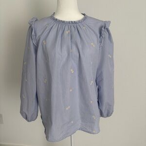 St. John’s Bay Spring Daisy Pinstripe Long Sleeve Blouse with Ruffles Size Large